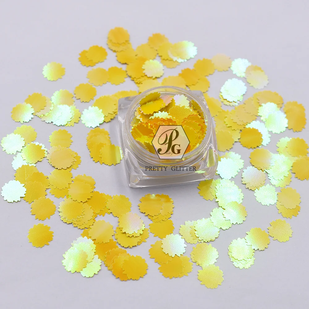 PrettyG Wholesale 8mm Sunflower Shape Glitter Sequins Holographic Opal Glitter Flakes Supplier For Resin Nail Art DIY Decoration