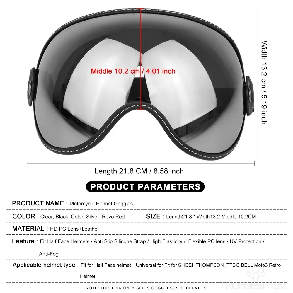 نظارات نارية عتيقة مع وجه مفتوح ، خوذات مفتوحة للوجه ، واقي فقاعات ، واقي أمامي مضاد للآشعة الفوئية ، ركوب دراجة نارية ، عدسة ملونة