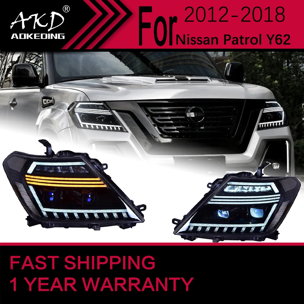 

Автомобильные фары для Nissan Patrol Y62, светодиодные фары 2012-2018, фары Drl, линзы проектора с динамическим сигналом, автомобильные аксессуары