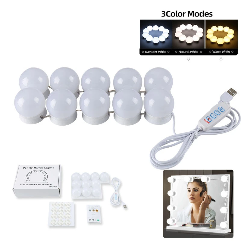 

LED Mirror Light 3 Color Temperature Dimmable Makeup Mirror Fill Light Dressing Table Bulb Set