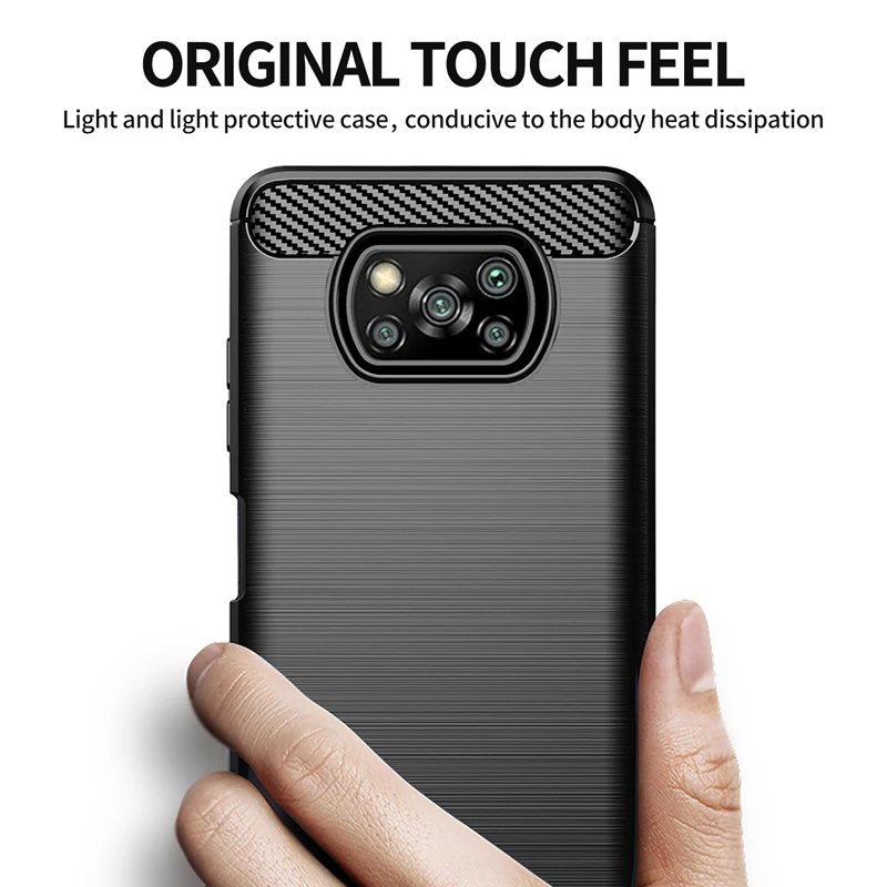 For Xiaomi Poco X3 Pro Case Cover F3 M3 M2 F2 Pro X2 F1 Anti-knock Bumper Soft TPU Rubber Carbon Fiber Phone Case Poco X3 NFC