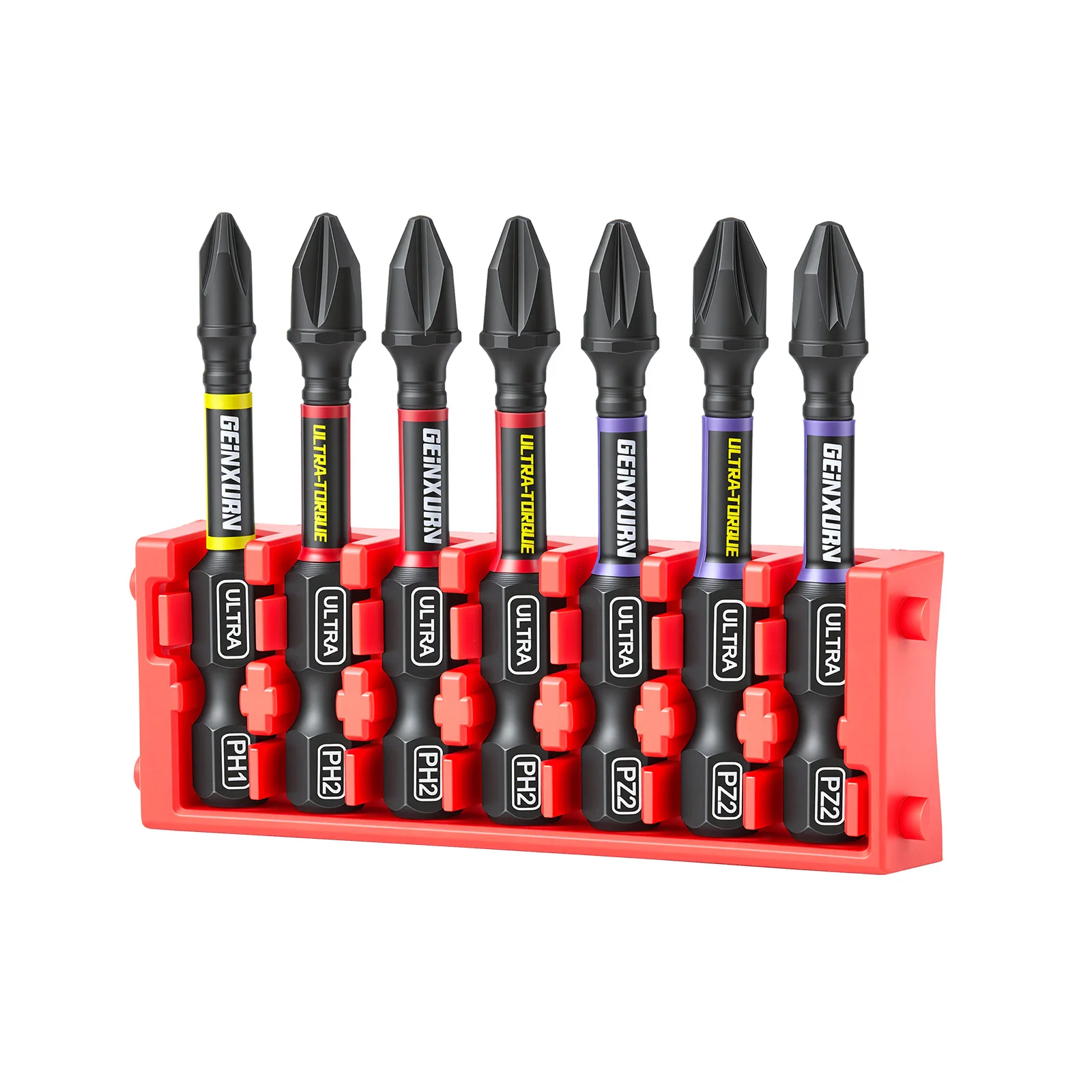 Geinxurn 7PCS Impact Power Bit Set,  PH1/PH2/PZ2 Bits, 2inches Length, Includes Wide Base Injection Case for Home Use