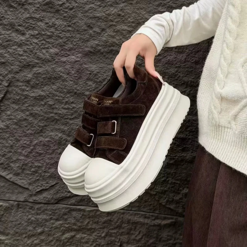 Comemore New Women Chunky Platform Shoes Hook & Loop Soft Comfort Height Increase Spring Autumn Height-increasing Sneakers