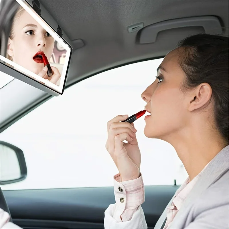 Miroir de maquillage de voiture intelligent avec éclairage LED, contrôle de la luminosité sans soudure pour la polymérisation, sans force, à emporter, glam, portable, 3 documents