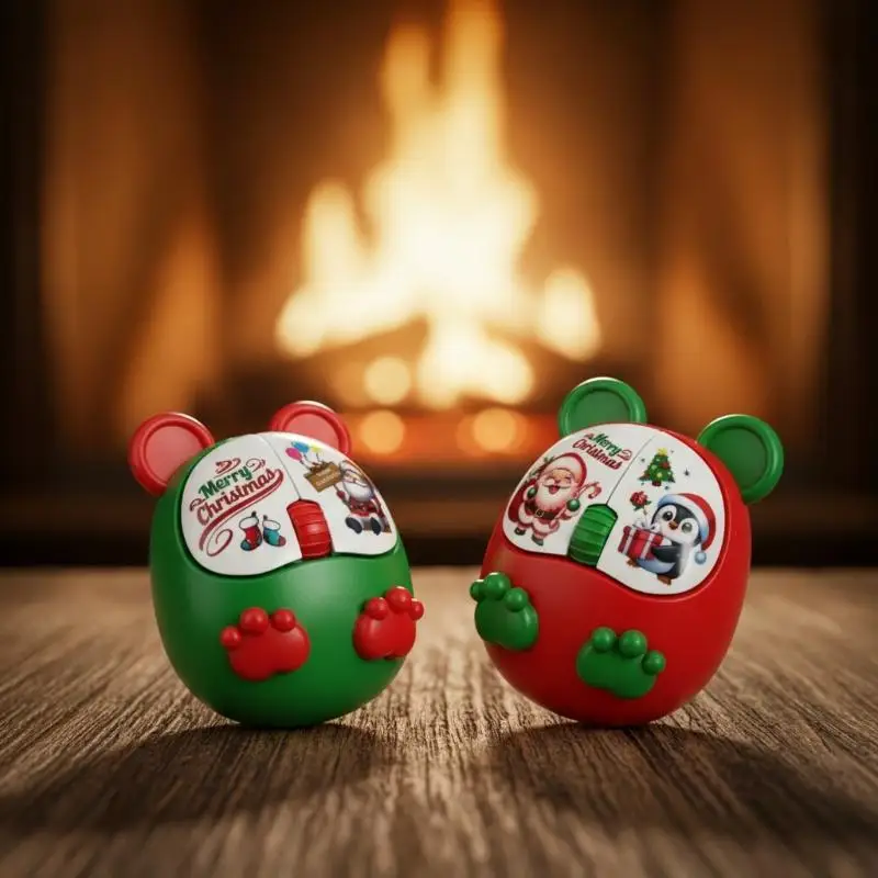 Christmas Themed Fidget Mouse Toy With Press Sound Cute Holiday Prints Great For Christmas Gifts Kids Stress Relief Party Favors