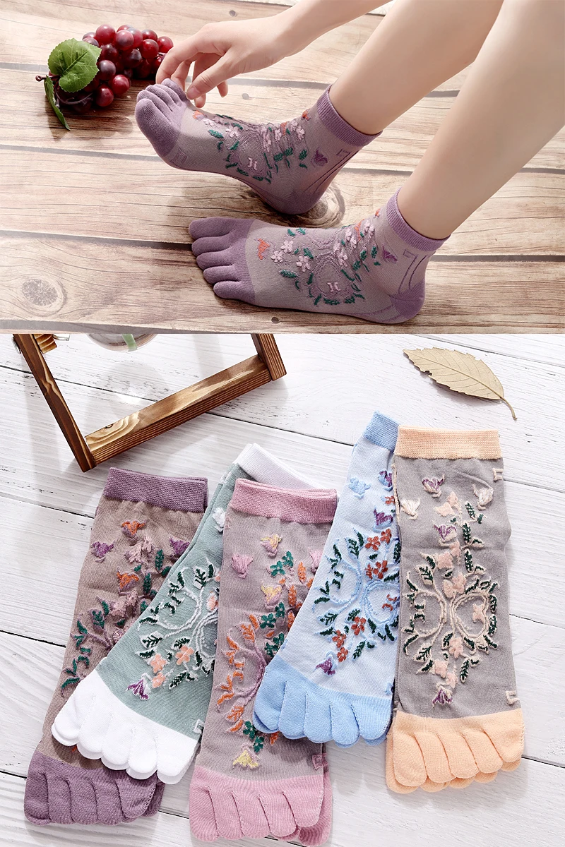 Toe Socks Women Mid-Tube Cotton Three-dimensional Small Flower 5 Finger Socks Harajuku Kawaii Women Socks