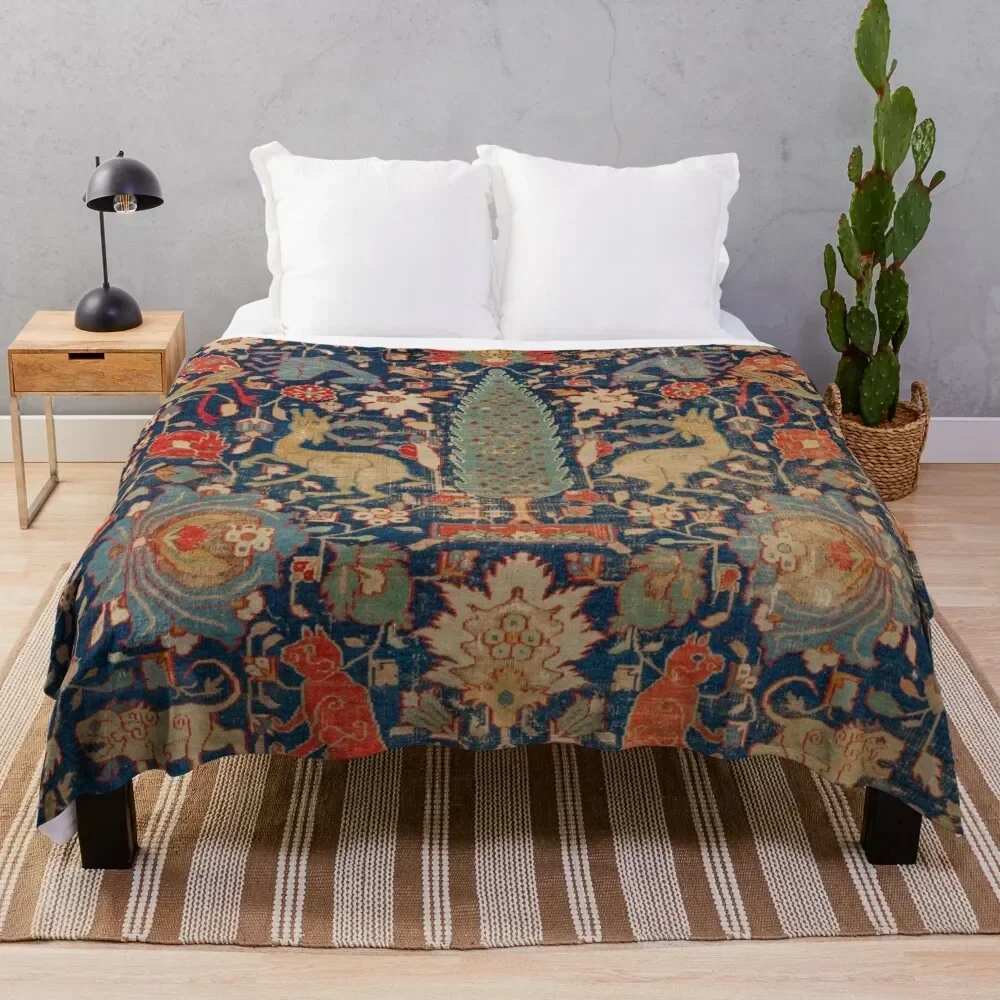 

17th Century Persian Rug Print with Animals Throw Blanket Soft Cozy Blanket for Pet Kids Adults