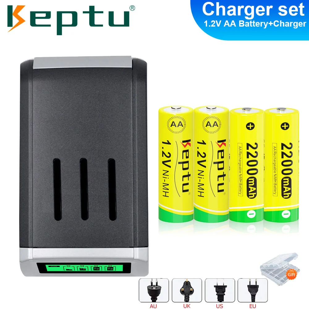 

KEPTU AA 1.2V NiMh rechargeable AA battery 2200mAh 100% real capacity 2a batteries aa with 4-Slot LCD Charger for 1.2V AAA/AA