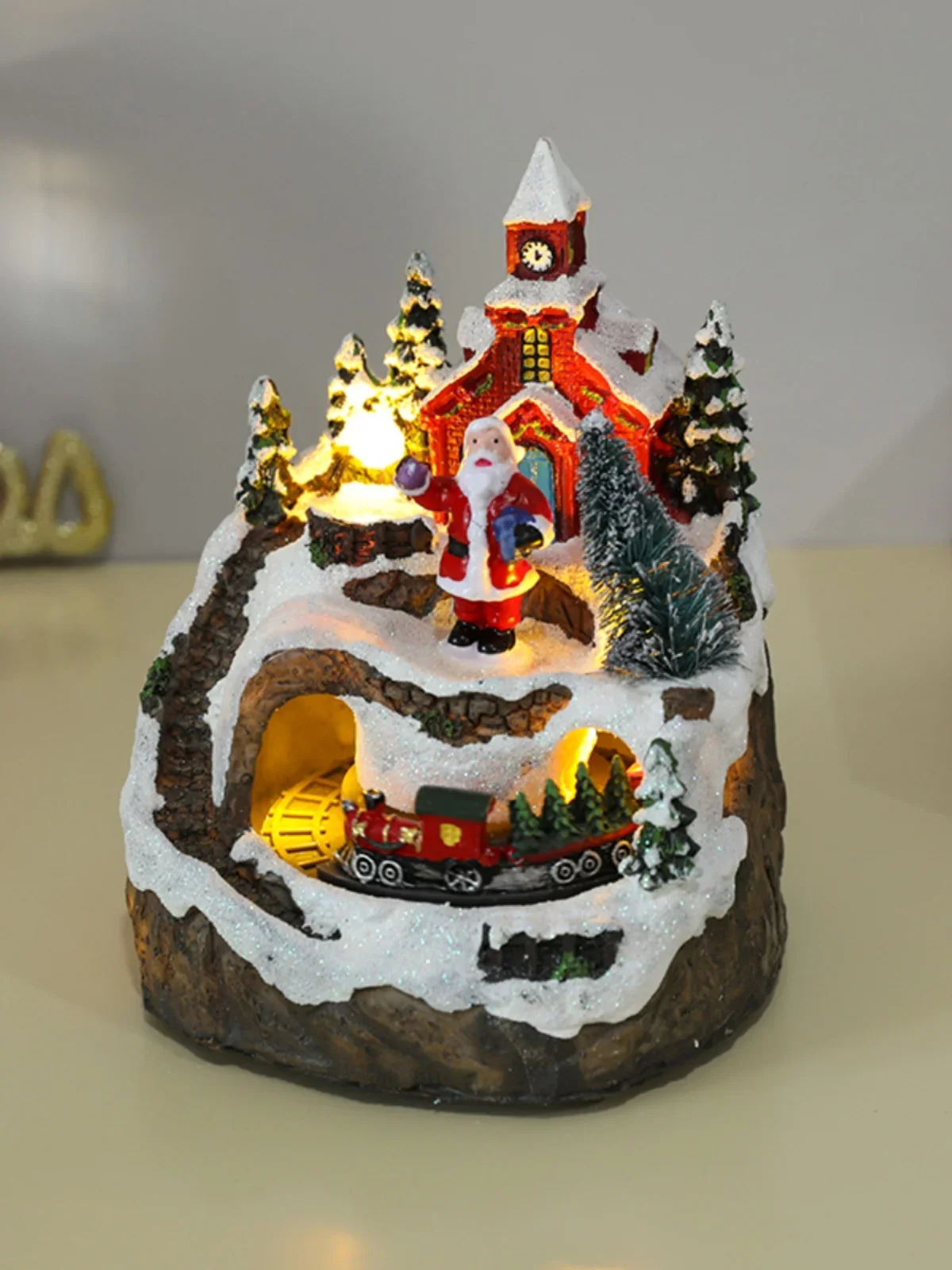 Christmas Village House Led Luminous Snow House Figurine Resin Music Landscape Indoor House Tabletop Christmas Ornament And Gifs