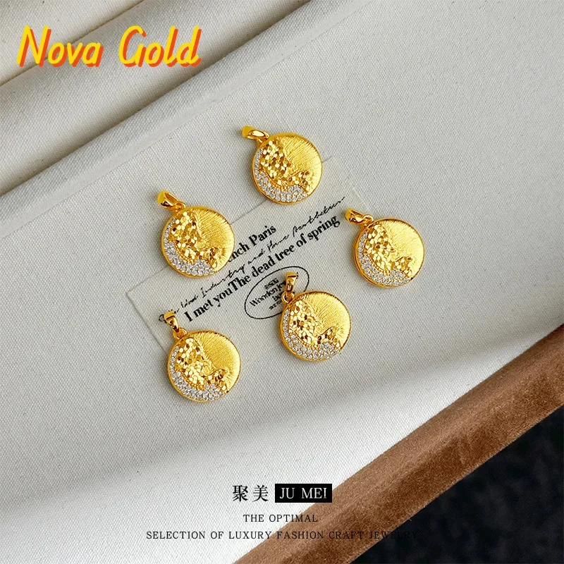 NovaGlod Italian brushed medieval style 9999 points drilled ice pattern whale pendant 24K real gold women's high-end collarbone