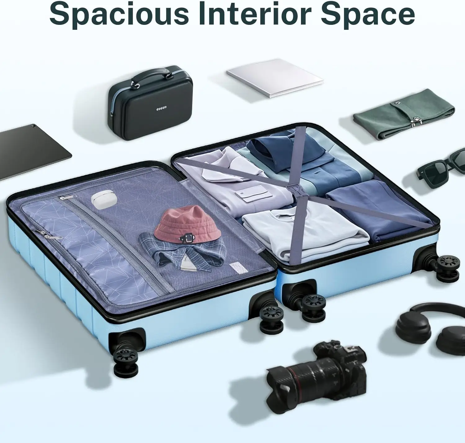 Conjunto de mala de viagem leve com 4 rodas giratórias duplas, trava TSA, conjunto de bagagem rígida de 20 ABS para 4 peças