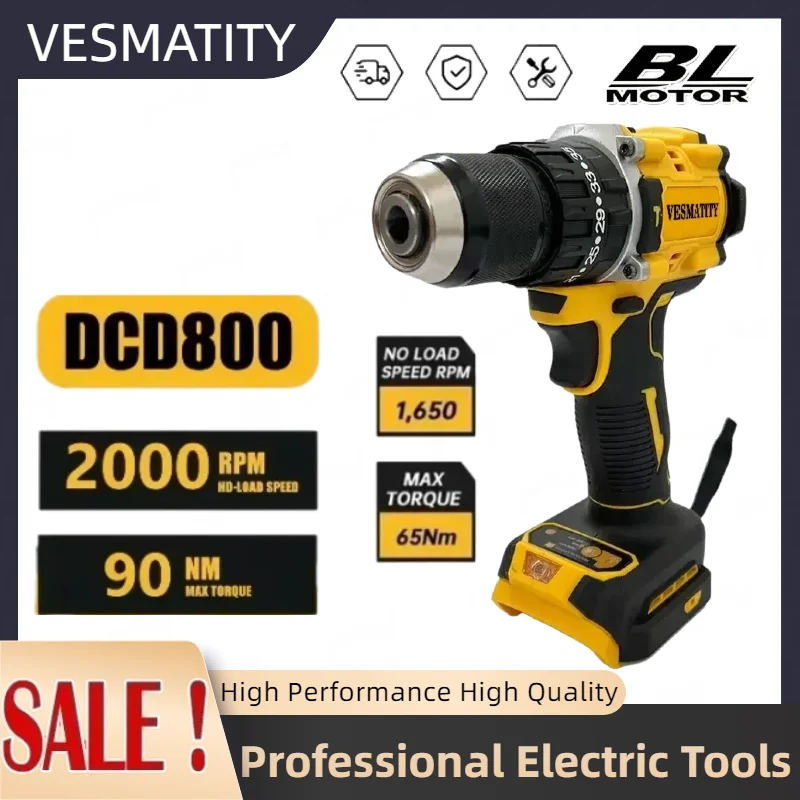 DCD800 Cordless Impact Drill 1/2 Inch Brushless Electric Screwdriver Lithium Electric Tool  For 18V Battery