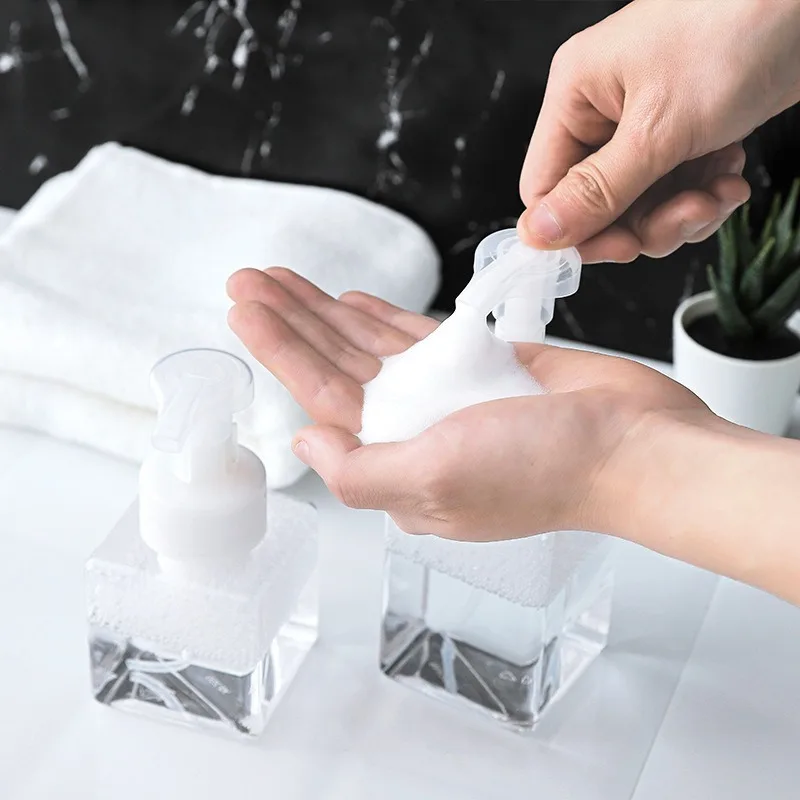 2Pcs Plastic Empty Soap Dispenser, Foaming Soap Dispenser, Refillable Square Pump Bottle for Shampoo, Body Wash, Liquid Soap