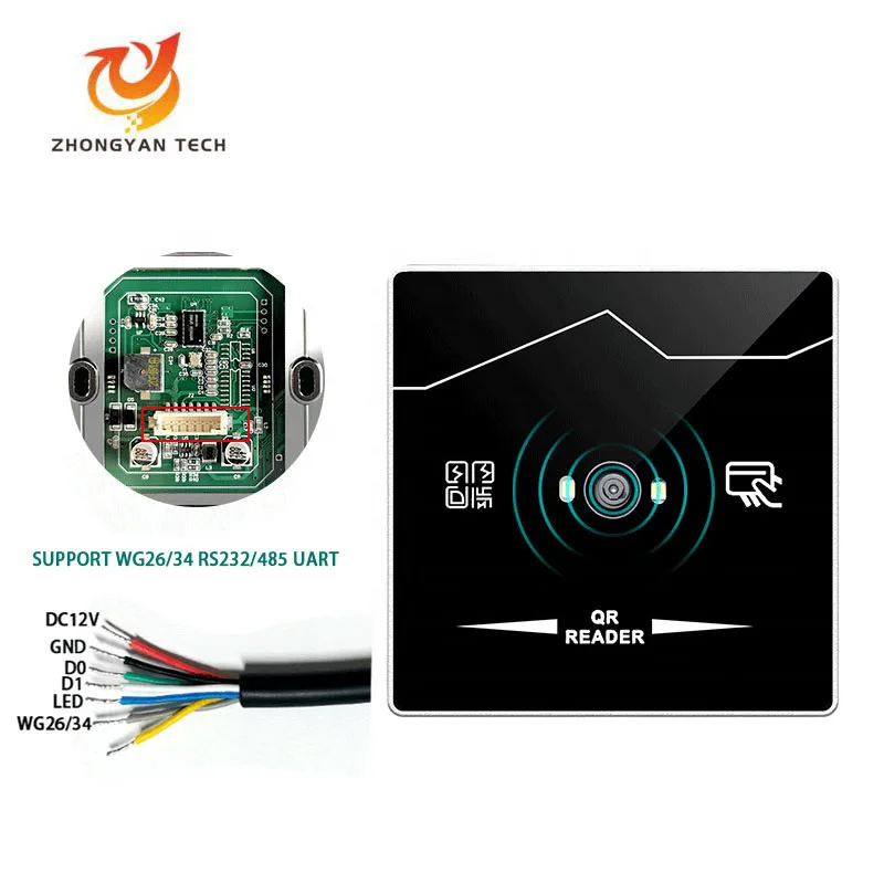 Wiegand-lector de tarjetas de escaneo de código, lector de código QR RFID de 125Khz, identificación de 26 bits, RS232 485, UART Wallmount Gate,