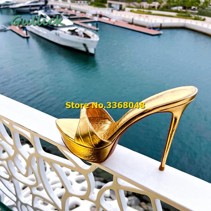 

Pointed Toe Platform Slippers Stiletto High Heel Slip On Gold Fashion Women Summer Shoes High Heel Women Sandals