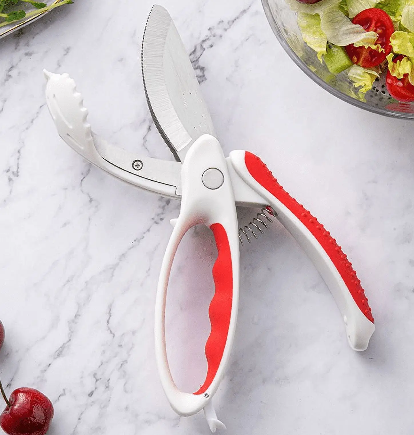 Toss and Chop Salad Tongs, Salad Chopper, Heavy Duty Kitchen Salad Scissors, Multifunction Double Blade Salad Cutting Tool, 9 In