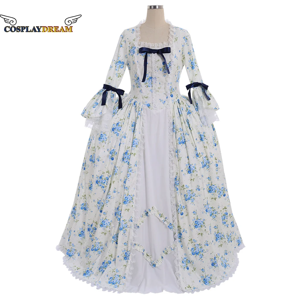 High-quality 1770s Victorian Rococo Floral Print Dress Medieval Renaissance Victorian Rococo Dress Noble Ball Gown