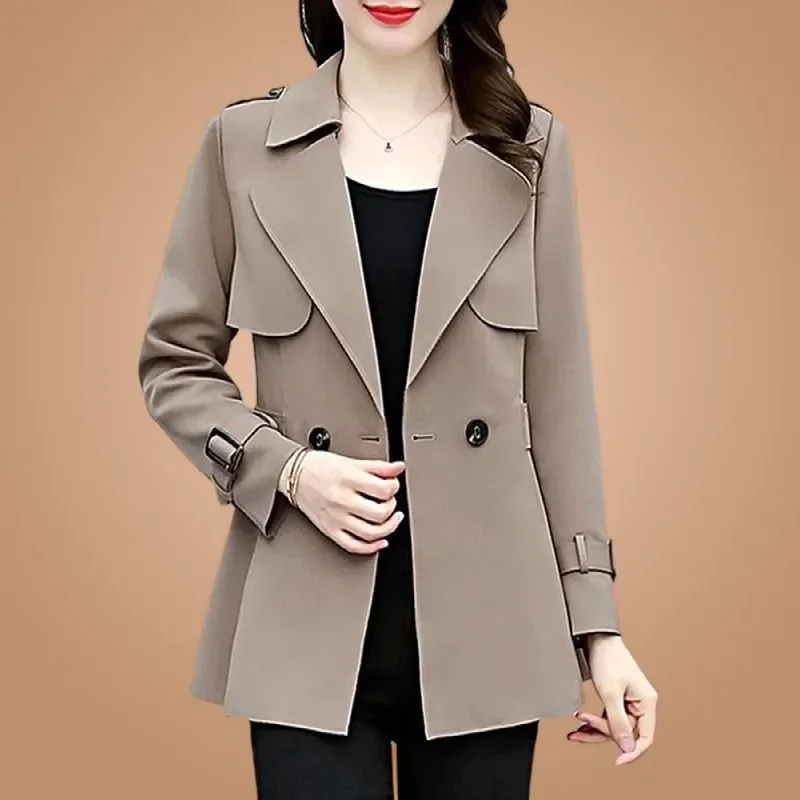 

2025 New Casual Short Thin Trench Coat Women Spring Autumn Korean Suit Collar Long Sleeve Outerwear Mom Female Windbreaker B561