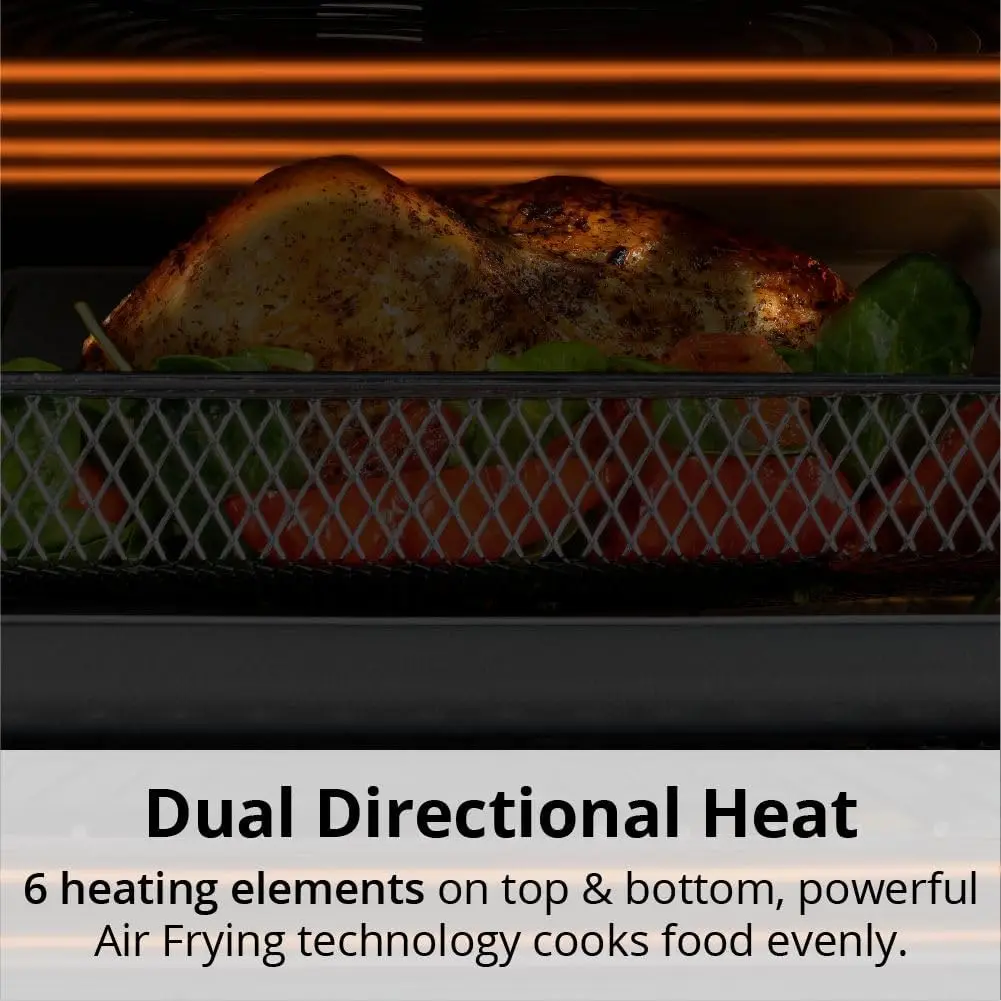 فرن مقلاة هوائية Aria 36 Qt، مقلاة هوائية من الفولاذ المقاوم للصدأ من Ariawave مع مشواة وسلة وصواني شواء، كونترتو كبير سهل التنظيف