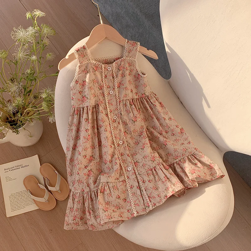 Baby Girls Clothes Summer Floral Dress Newborn Infant Dresses Plaid Sleeveless Cotton Newborn Princess Dress Baby Girl