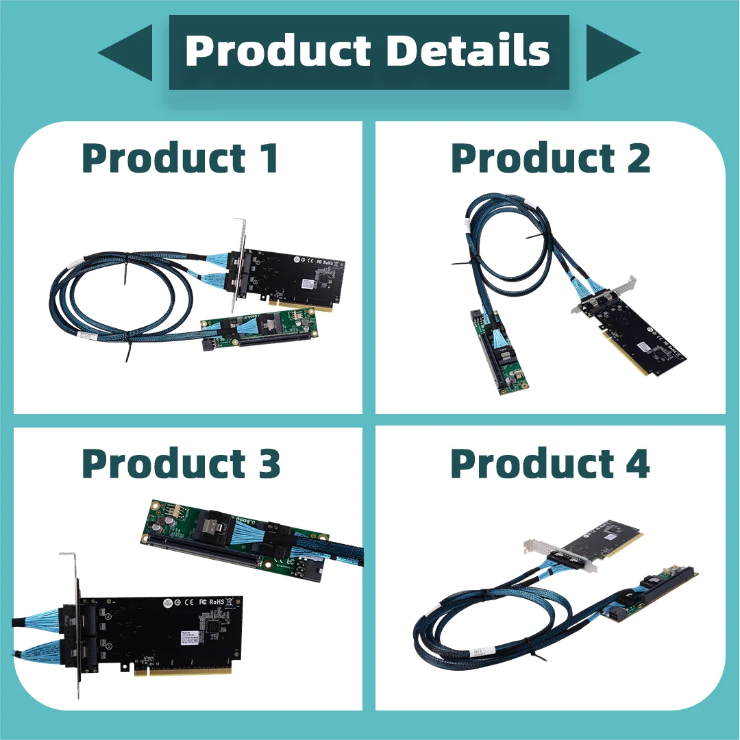 2U External PCIE 4.0 Adapter Card + 4.0 Backplane + SFF-8654 Riser Cable Kit  for eGPU Gaming Graphics Cards GPU Expansion 0.6m