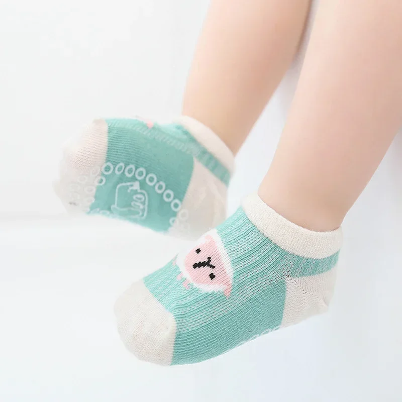 Children Cartoon Animal Print Short Ankle Socks Summer Mesh Thin Cotton with Rubber Non-slip Floor Socks for Baby Infant Clothes
