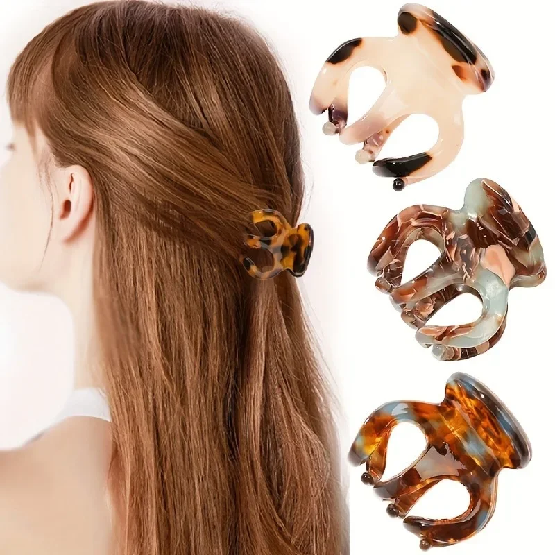 Acetic Acid Hair Claw Clip for Women - Hollow Design Minimalist Style Mixed Color Pattern Small Size Hair Clamp