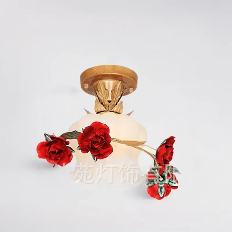 Vintage American Pastoral Flower Ceiling Lamp Warm Romantic Girl Heart Aisle Light for Bedroom Balcony