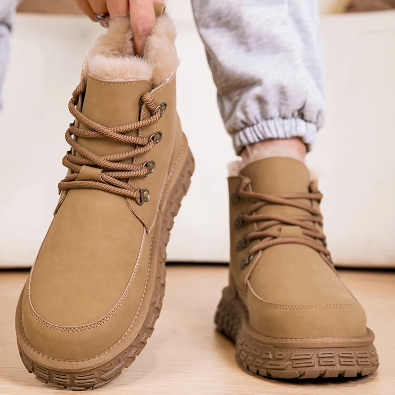 

Мужские зимние ботильоны желто-коричневого цвета с меховой кожаной повседневной обувью, мужская уличная рабочая обувь высокого качества, Zapatillas Hombre