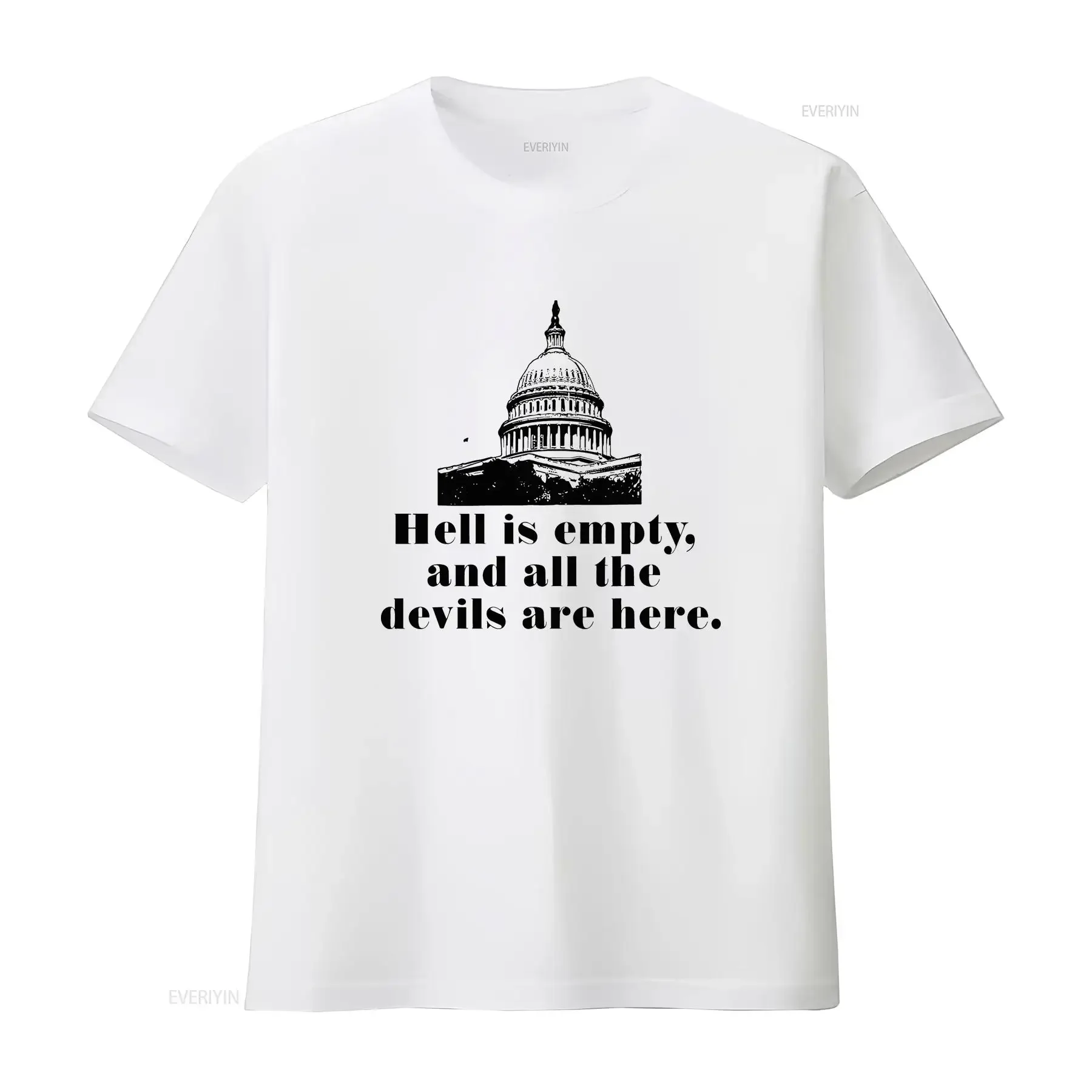 Womens HELL IS EMPTY AND ALL THE DEVILS ARE HERE T Shirt White Large vintage Washed fashion Versatile Unisex Stylish Slightly