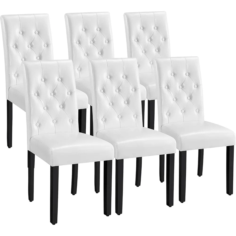 

Dining Chairs with Leather Seat and Solid Wood Legs Button Tufted Padded Kitchen Chair Accent Side Chair Set of 6
