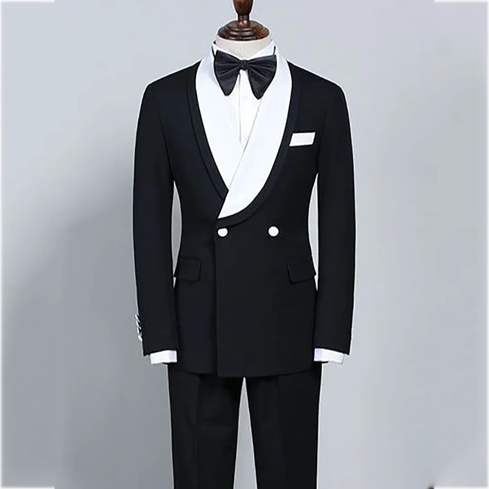 

Elegant Man Suit Shawl Lapel Classic Fit Jacket Pants Double Button High Quality Formal Outfit Gentleman Wedding Set Two Piece