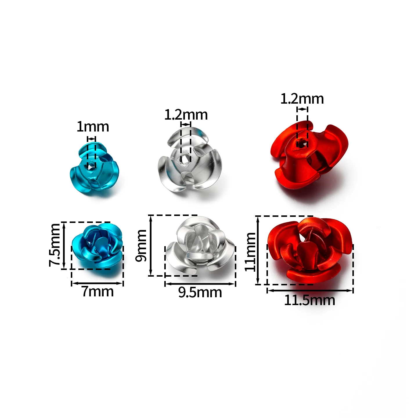 30/50pcs 7/9/11 mm Colorful Aluminum Flower Spacer Beads Loose Bead for Bracelet Earrings Necklace Jewelry Making Accessories