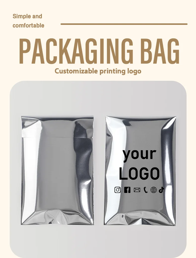 100 Stück silberne selbstklebende Beutel, Geschenkverpackungsbeutel für Feiertage, selbstverschließende Schmuckbeutel, anpassbares Logo – Detail 1