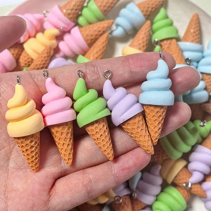10Pcs Resin Kawaii Sweet Fruit Dessert Charms Strawberry Blueberry Ice Cream Pendants DIY Ornaments for Keychains