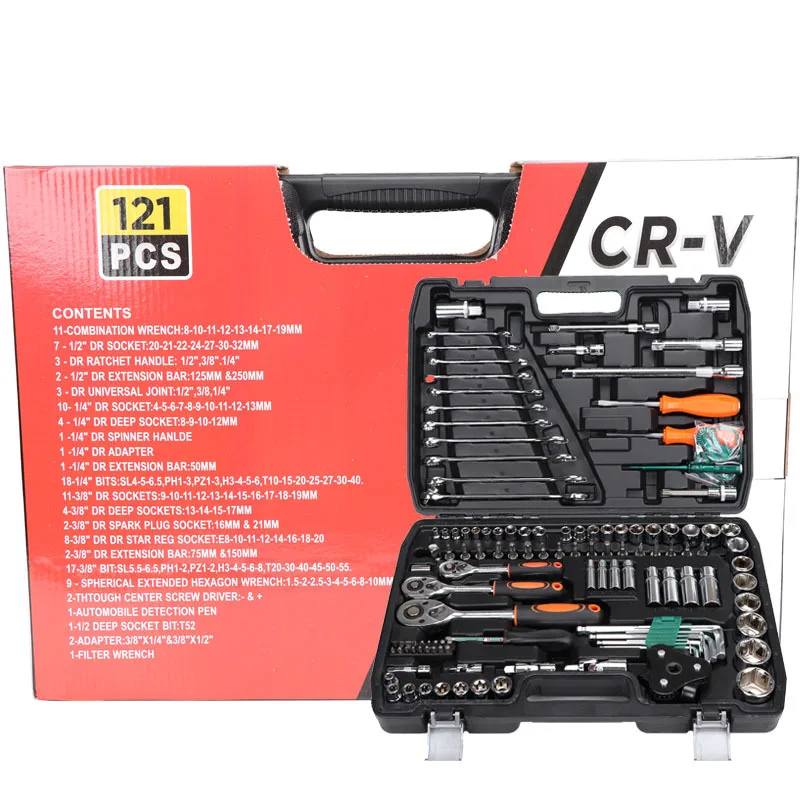 121 Pcs Car Repair Tool Set Mechanics Socket Wrench Kit Manual Hand Tools for Auto Maintenance