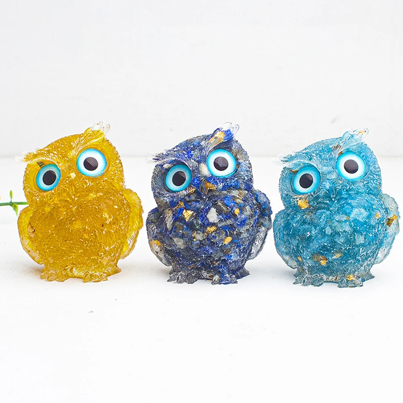 Hot Sale 1PC Natural Crystal Cute Animal Image Macadam Drip Glue Owl Household Supplies Desktop Ornament
