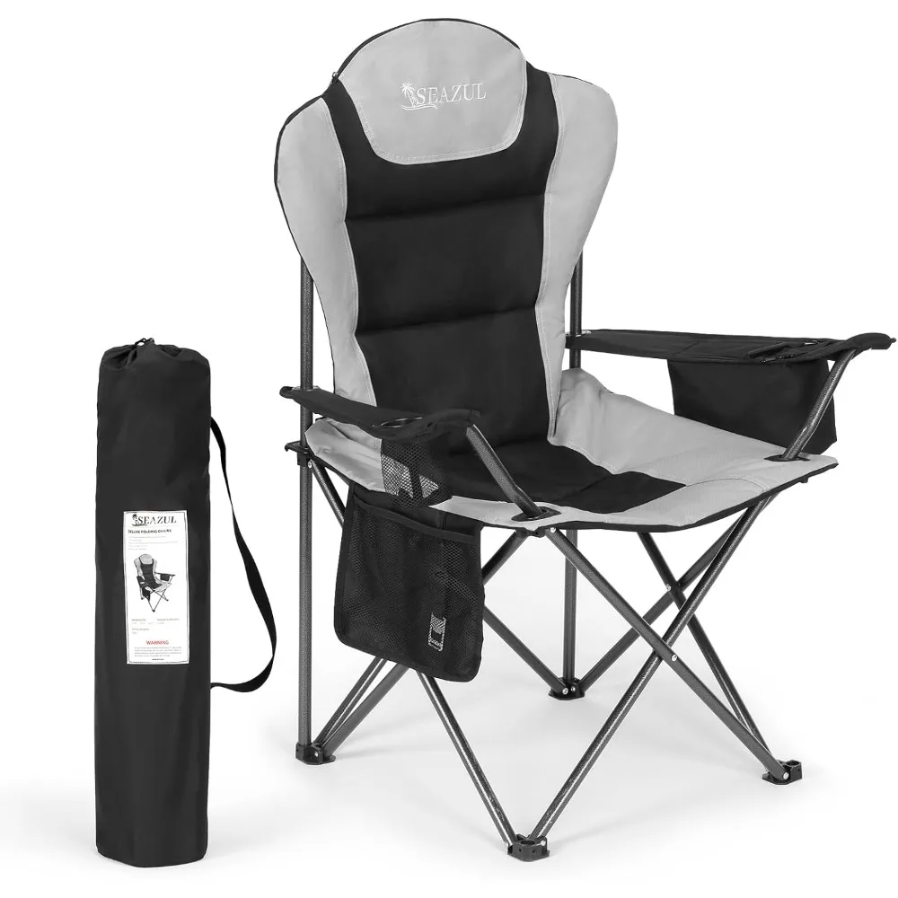 Camping Chairs for Adults: Foldable, Lightweight, with Cup Holder & Cooler Bag, Ideal for Outdoors and Sporting Events