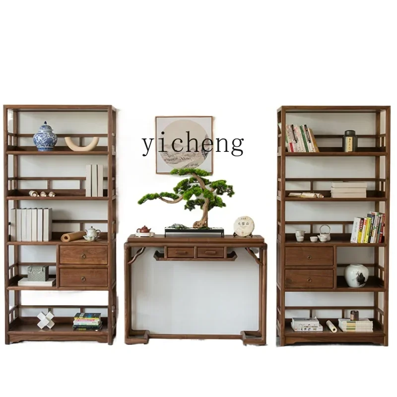 Solid Wood Antique Shelf Storage Rack Curio Box Display Rack Black Walnut Living Room Study