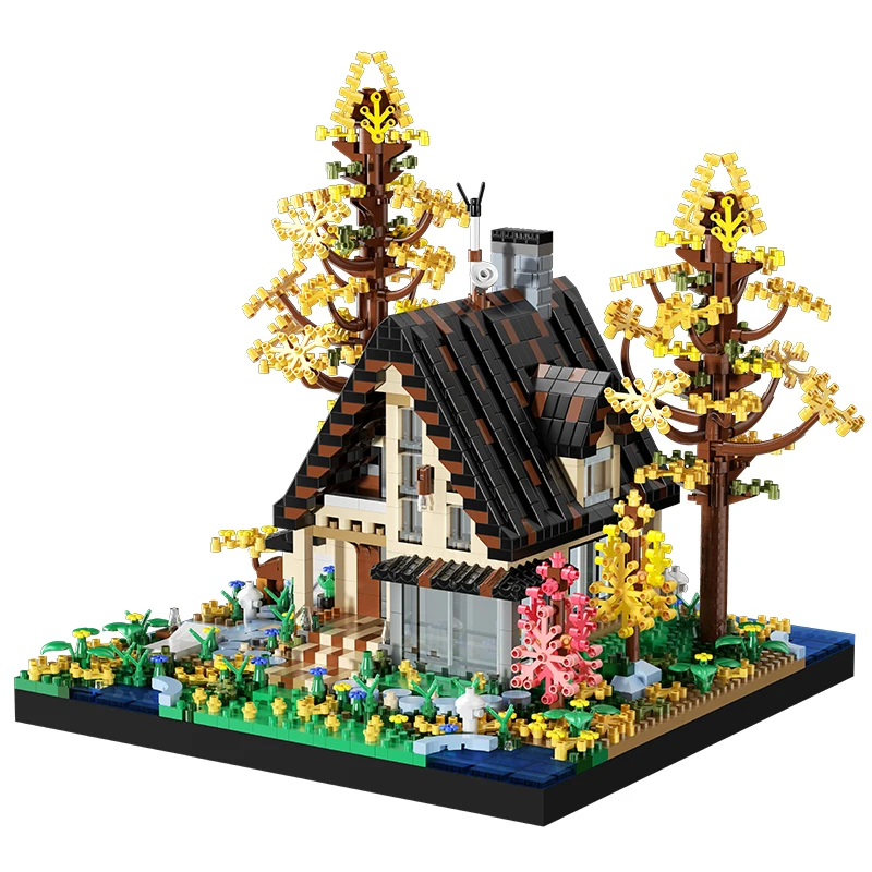 2635PC Bos Houten Huis Bouwstenen Cabine Model Bakstenen Stad Street View Kinderen Speelgoed Educatief Meisjes Jongens Verjaardagscadeau