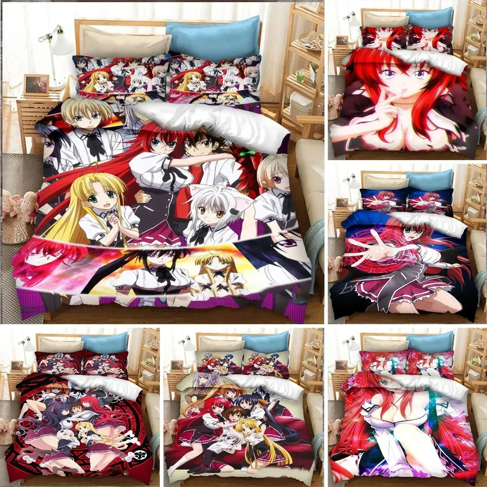 Anime High School DxD Bedding Set Duvet Cover Sheet Printed Bed Set Pillowcase Bed Full Queen King Size Comforter Bedroom