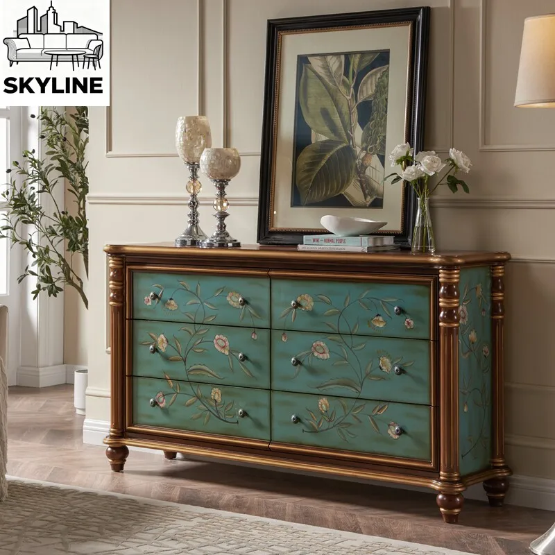 American six seven chest cabinet solid wood European porch cabinet painted aisle storage side cabinet