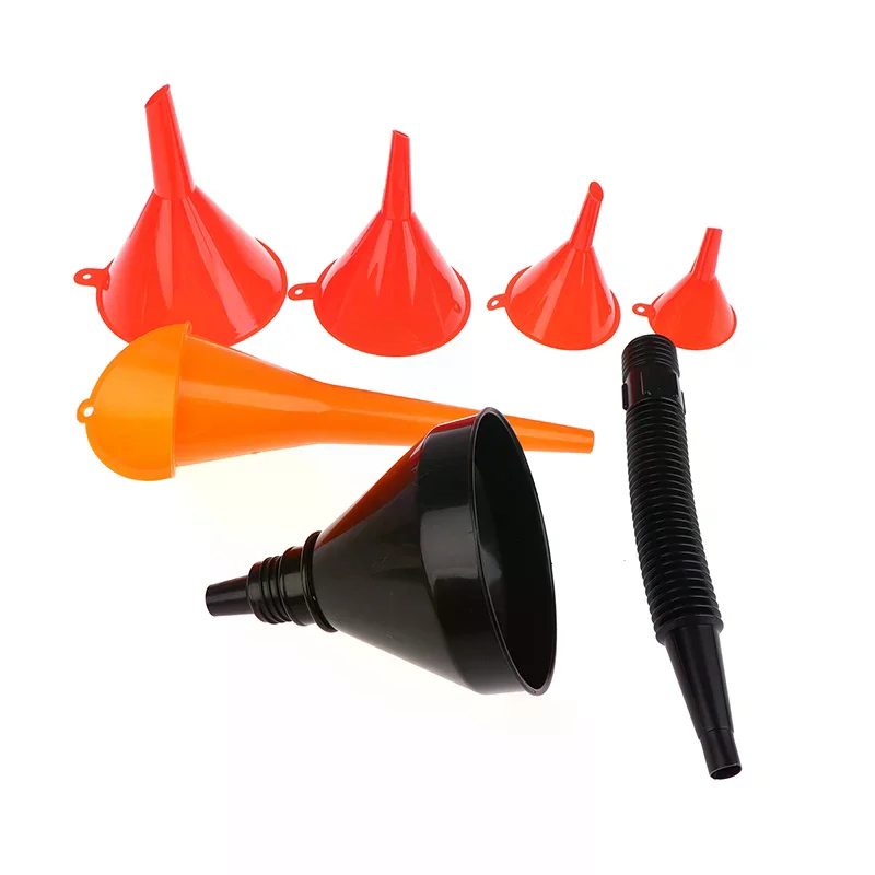 6Pcs Automotive Plastic Funnel Set Wide Mouth Fuel And Oil Multi-use Flexible Right Angle Funnels For Water Coolant And Engine