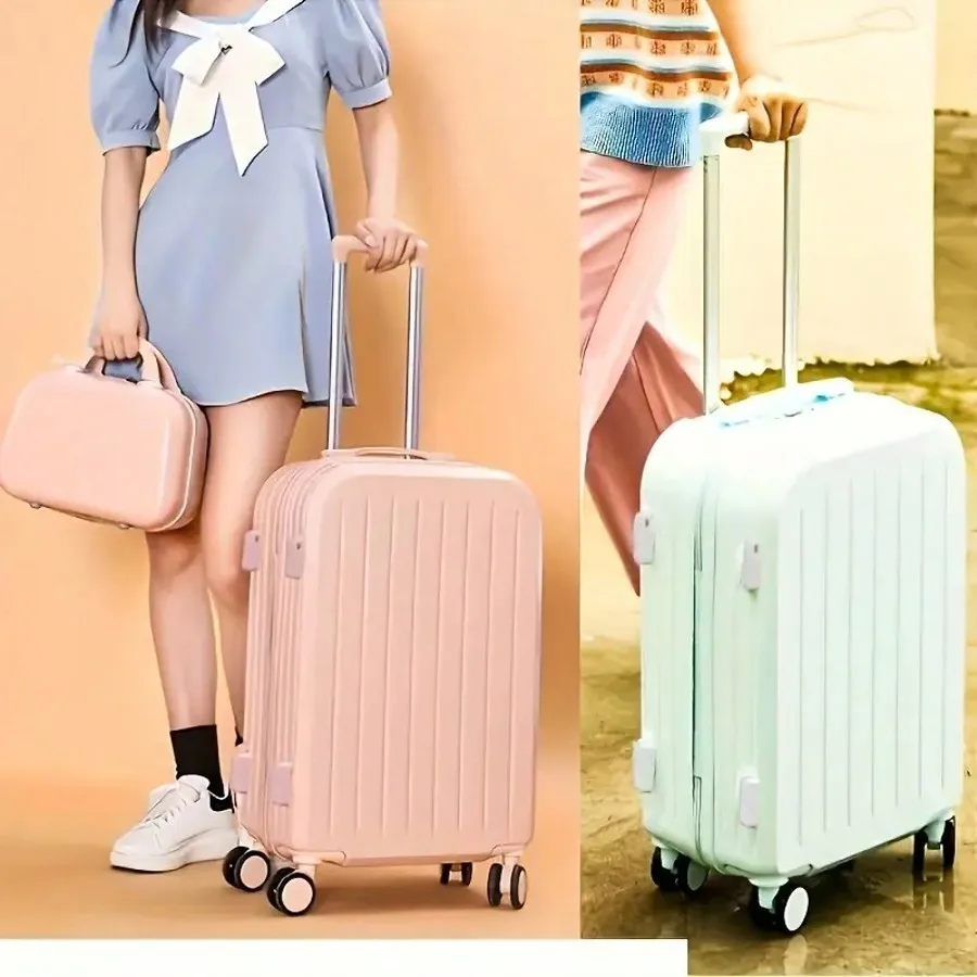 1pcs/2pcs Minimalist Solid Colorful Luggage Set, Hard Shell Zipper Trolley Suitcase With Square Small Makeup Handbag And Wheels For Travel/School Luggage Case Spinner Suitcase Travel Luggage Travel Suitcase Hardshell Suitcase Luggage Carry-On Suitcase