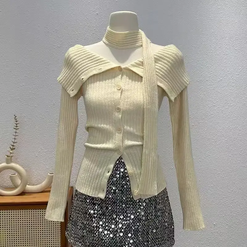 Y2K Maglioni coreani Colletto rovesciato Casual Donna Manica lunga Maglioni lavorati a maglia Y2K Sottocultura vintage Punk Ragazza Abbigliamento donna