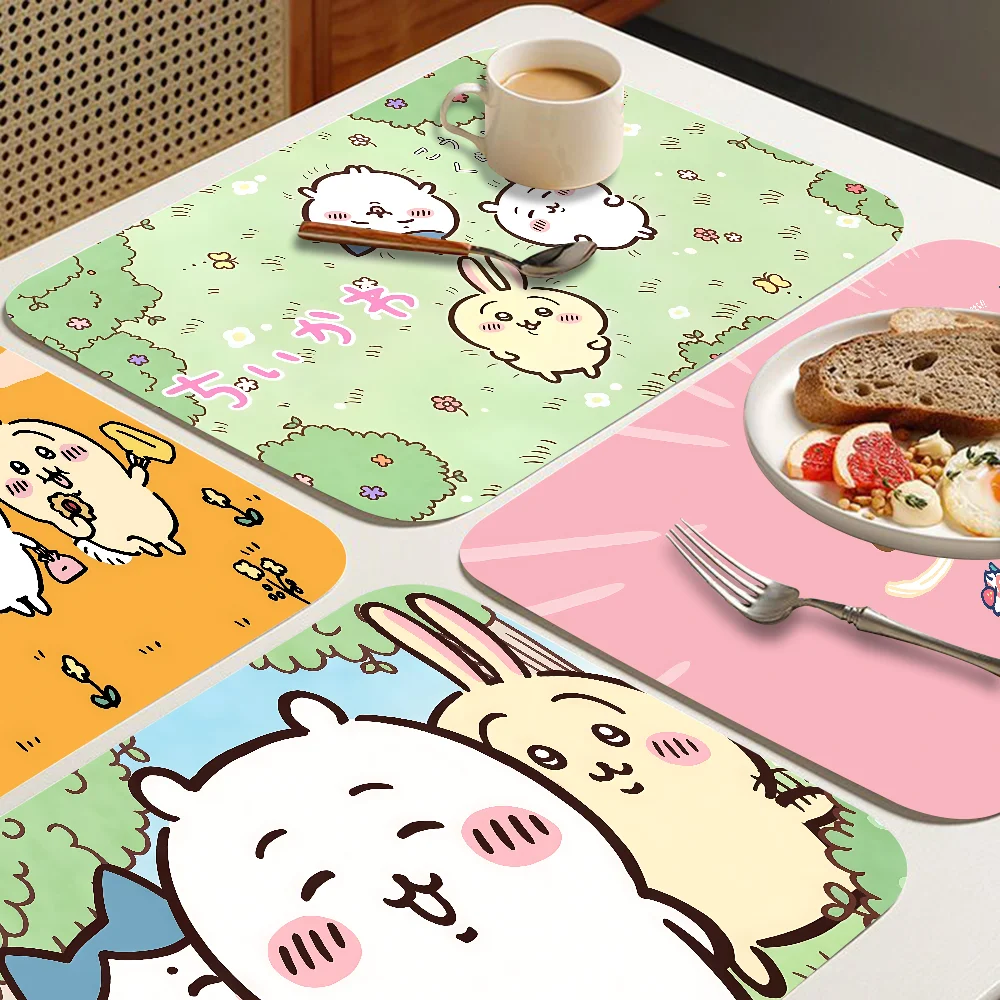 C-Chiikawas Cute Anti-Scratch Coffee Cup Ironing Mat Modern Art Texture Drying Mat Kitchen Counter Coffee Bar Drain Mat