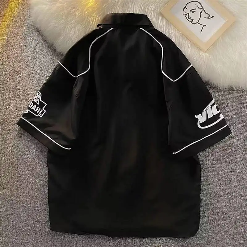 2026 Plus Size Men Short Sleeve Baseball Shirt, American Vintage Print Loose Thin Jacket Casual Versatile Summer Outerwear