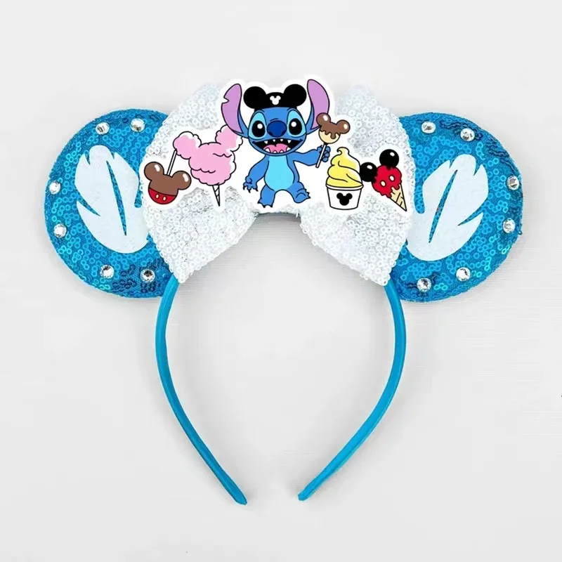 Disney Lilo & Stitch Ears Headbands For Women Colorful Anime Hairband Kids Sequins Bow Headband Girl Hair Accessories Party Gift