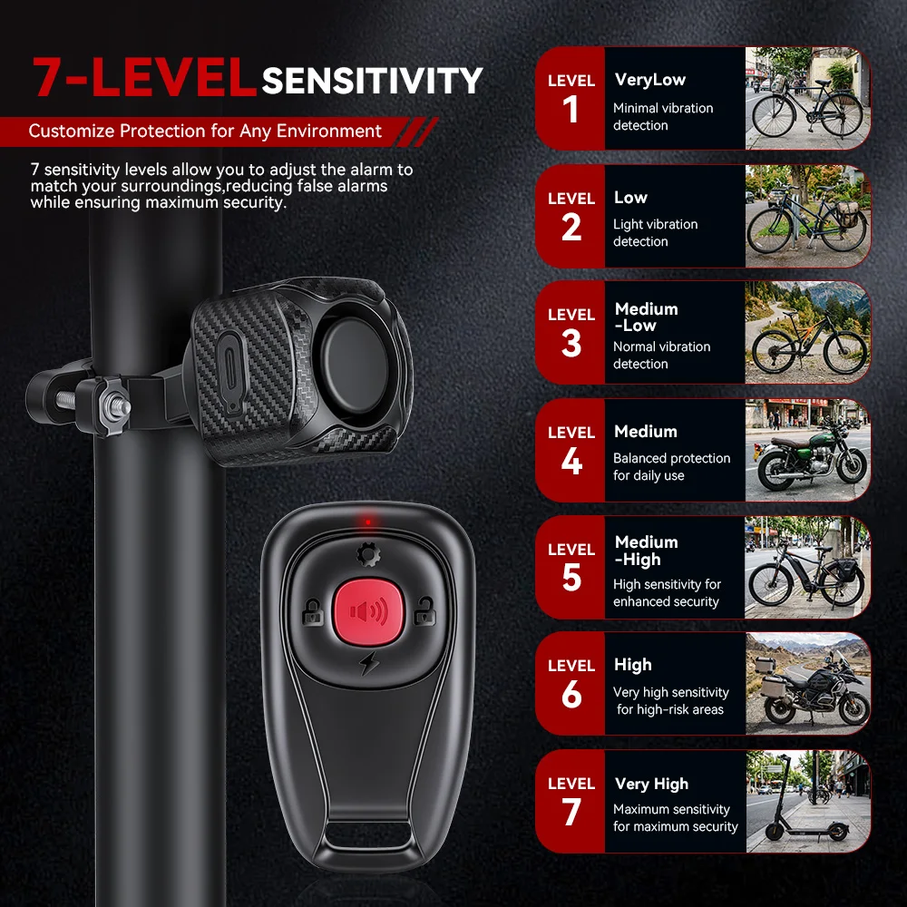 Wireless Bicycle Anti-Theft Alarm Two-Way Vibration Trigger Bike Alarm with Remote Control Waterproof