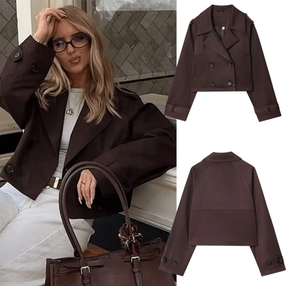 Autumn and Winter New Women's Clothing Fashion CoffeeShort Double Placket Jacket High-end Trench Coat Texture Unique Fashion